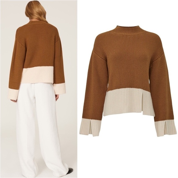 VICTOR ALFARO Wool Blend Chunky Knit Wide Sleeve‎ Colorblock Mockneck Sweater XS - Picture 5 of 7